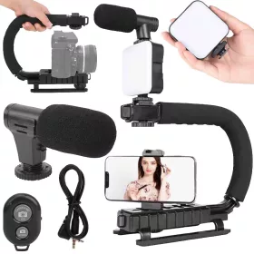   Vlogging készlet videofelvétel állvány mikrofon telefon tartója