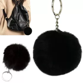   Kulcstartó medálos táska pompon szőrme tinsel kézitáskákhoz fekete