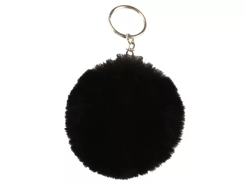 Kulcstartó medálos táska pompon szőrme tinsel kézitáskákhoz fekete