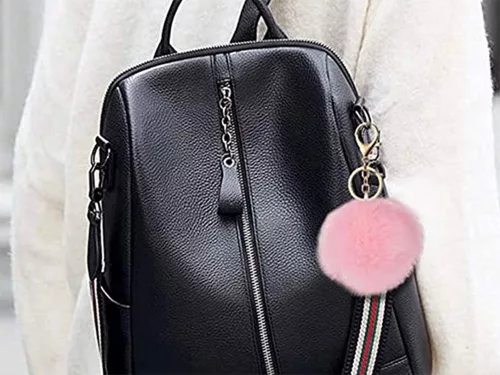Kulcstartó medál táska pompon szőrme flitter kézitáskákhoz rózsaszín