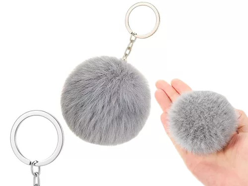 Kulcstartó medál táska pompon szőrme flitter kézitáskákhoz szürke