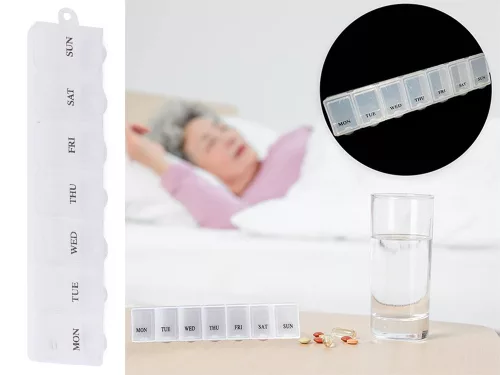 Gyógyszeres tartály heti gyógyszeres kazetta kiegészítő szervező 7 napra fehér