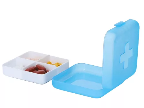Tároló gyógyszer doboz kiegészítők tabletták utazás 4 rekesz kék