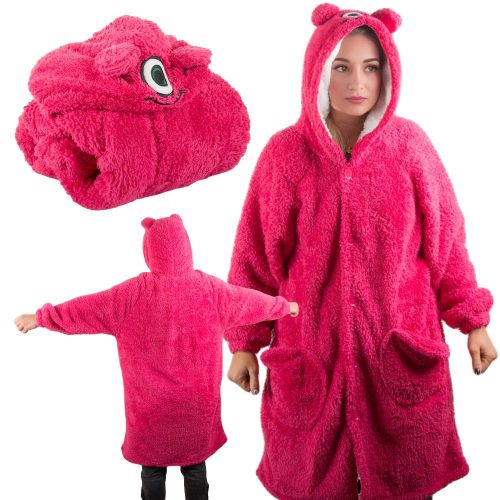 Meleg túlméretezett takaró melegítő pulóver xl vastag 2in1 szőrme kapucnis, rózsaszín