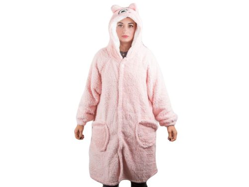 Meleg túlméretezett takaró melegítő pulóver xl vastag 2in1 szőrme kapucnis, világosrózsaszín