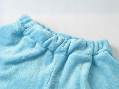 Meleg női pizsama kétrészes, kapucnival puha plüss rövid m kék