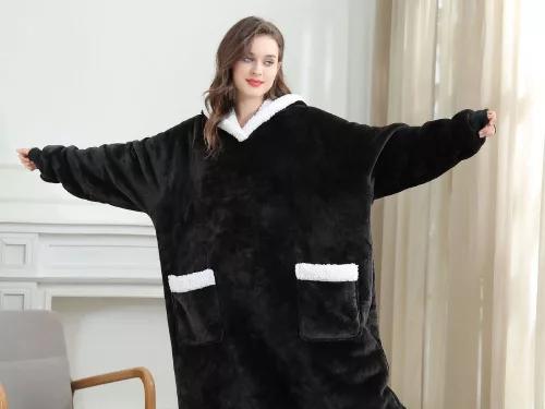 meleg pulóver takaró nagy oversize vastag puha kapucnis köpeny hosszú xxl fekete