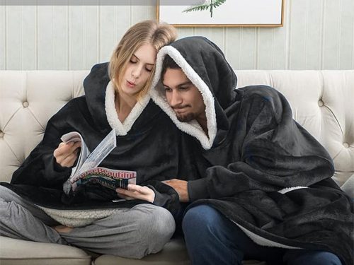 Meleg meleg pulóver oversize takaró xxl 2in1 vastag szőrme puha kapucnis köpeny fekete