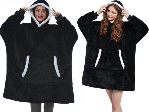 Meleg meleg pulóver oversize takaró xxl 2in1 vastag szőrme puha kapucnis köpeny fekete