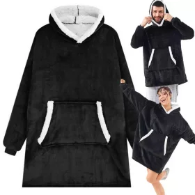   Meleg meleg pulóver oversize takaró xxl 2in1 vastag szőrme puha kapucnis köpeny fekete