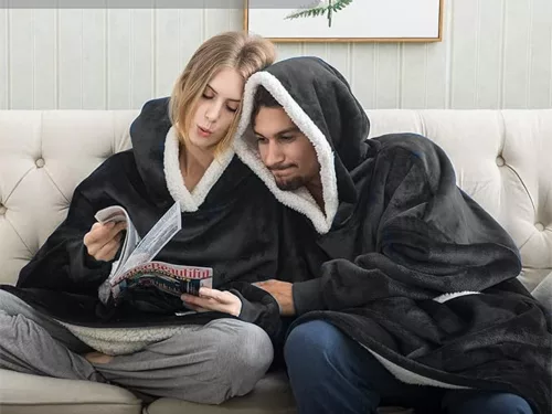 Meleg meleg pulóver oversize takaró xxl 2in1 vastag szőrme puha kapucnis köpeny fekete