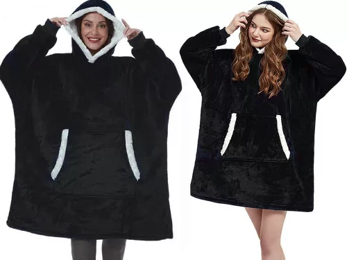 Meleg meleg pulóver oversize takaró xxl 2in1 vastag szőrme puha kapucnis köpeny fekete