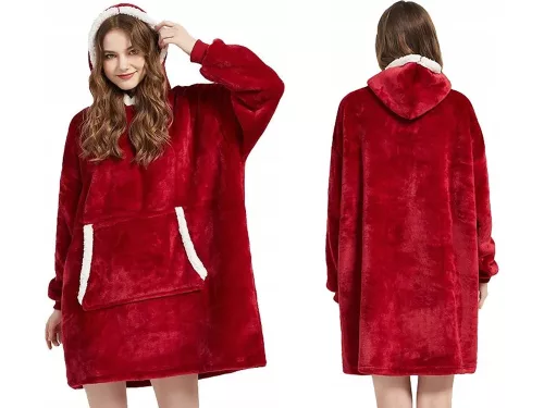 meleg pulóver oversize takaró xxl 2in1 vastag szőrme puha kapucnis köpeny piros