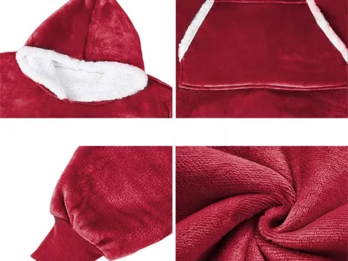 meleg pulóver oversize takaró xxl 2in1 vastag szőrme puha kapucnis köpeny piros