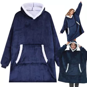   meleg pulóver oversize takaró xxl 2in1 vastag szőrme puha kapucnis köpeny sötékkék