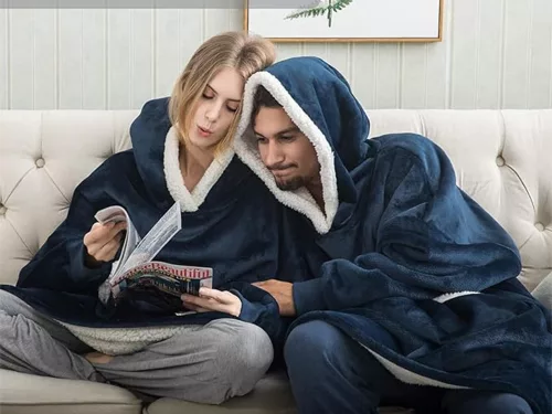 meleg pulóver oversize takaró xxl 2in1 vastag szőrme puha kapucnis köpeny sötékkék