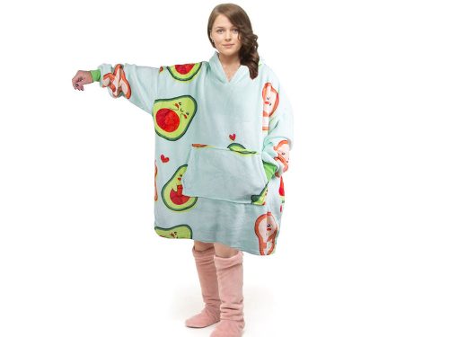 Meleg avokádó melegítő pulóver oversize takaró xxl 2in1 vastag műszőrme puha kapucnival