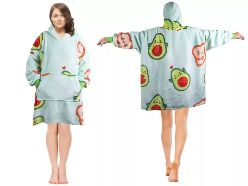 Meleg avokádó melegítő pulóver oversize takaró xxl 2in1 vastag műszőrme puha kapucnival