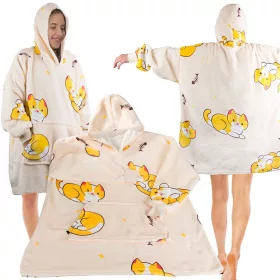   Meleg pulóver macska takaró oversize xxl 2in1 vastag szőrme puha kapucnival