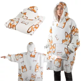   Meleg kutyamintás melegítő pulóver oversize takaró xxl 2in1 vastag szőrme puha kapucnival