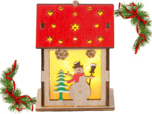 Fából készült lógó lámpás karácsonyfára, világításra, hóember karácsonyi dekorációra