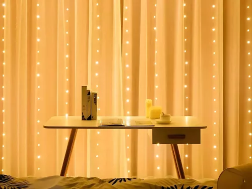 Fények ünnepi fényfüzér fényfüggöny 300 led beltéri meleg usb