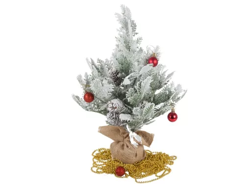 Műkarácsonyfa hóval, kicsi, 45 cm, dekoratív íróasztalhoz, asztalhoz, vastag hóval