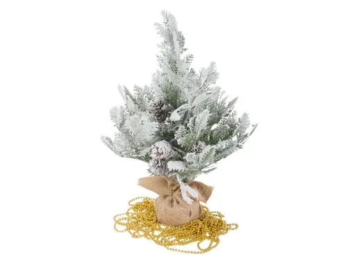 Műkarácsonyfa hóval, kicsi, 45 cm, dekoratív íróasztalhoz, asztalhoz, vastag hóval