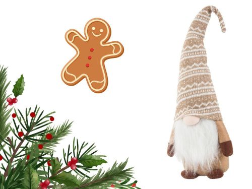 Karácsonyi  barna gnóm karácsonyi szakállal 48 cm puha