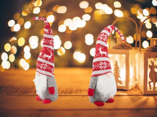 Karácsonyi szürke gnóm karácsonyfadísz szakállal 48cm soft