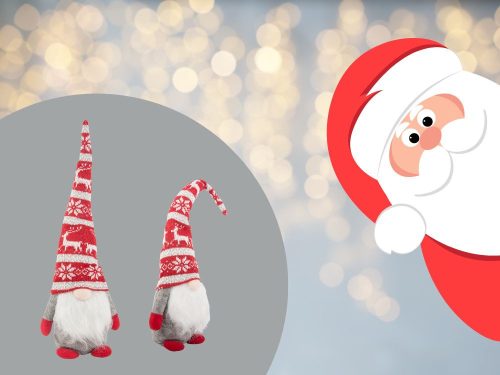 Karácsonyi szürke gnóm karácsonyfadísz szakállal 48cm soft