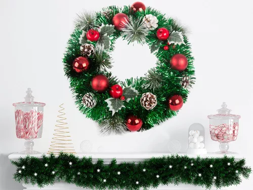 Karácsonyi dekorációs koszorű fali dekoráció ajtódísz  karácsonyi díszítés v1