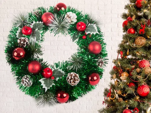 Karácsonyi dekorációs koszorű fali dekoráció ajtódísz  karácsonyi díszítés v1