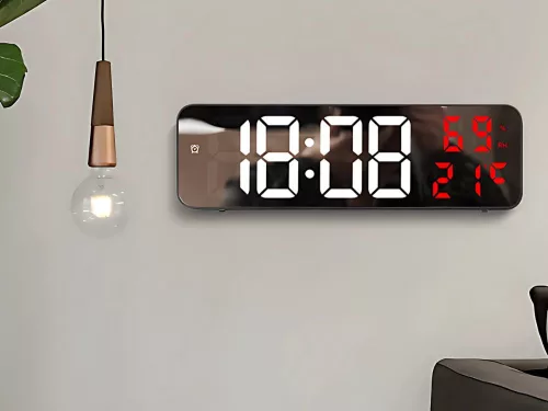 LED digitális óra időt, hőmérséklet, páratartalom, ébresztőóra fekete