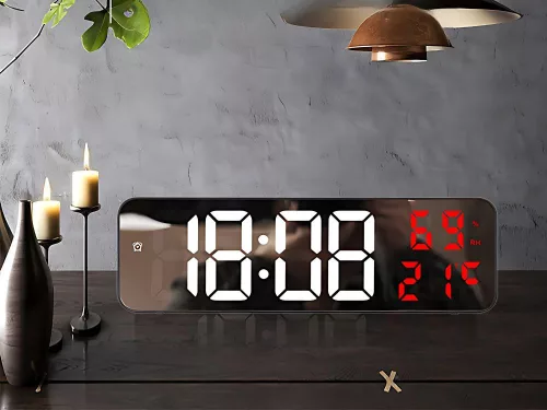 LED digitális óra időt, hőmérséklet, páratartalom, ébresztőóra fekete