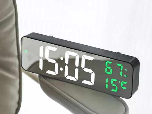 LED digitális óra időt, hőmérséklet, páratartalom, ébresztőóra fekete v2