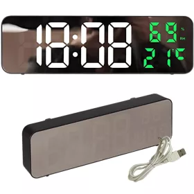   LED digitális óra időt, hőmérséklet, páratartalom, ébresztőóra fekete v2