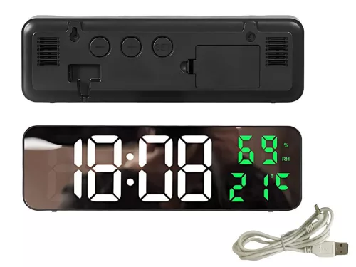 LED digitális óra időt, hőmérséklet, páratartalom, ébresztőóra fekete v2