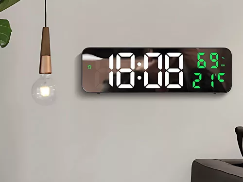 LED digitális óra időt, hőmérséklet, páratartalom, ébresztőóra fekete v2