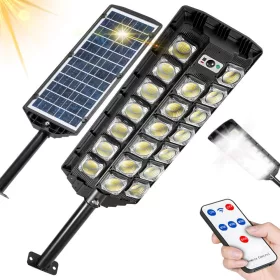   LED napelemes utcai lámpa távirányítóval, nagy teljesítményű, vízálló IP65 mozgásérzékelővel
