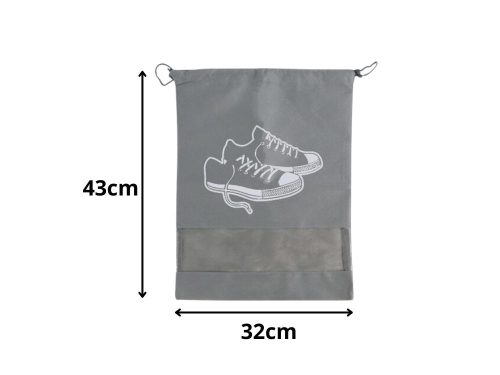 Cipőtáska, ruhatároló utazótáska, szürke húzózsinórral