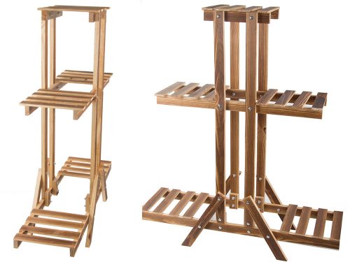 Háromszintes virágcserép állvány fa virágcserepek