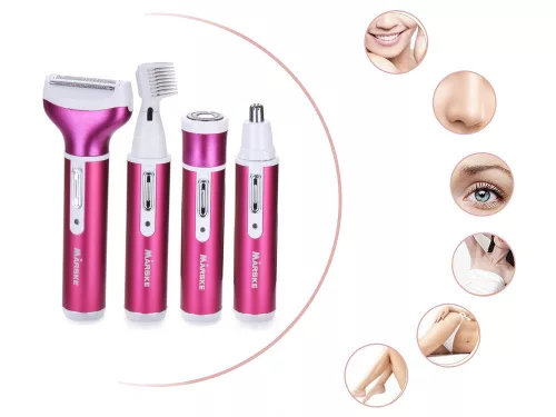 Depilátor női test borotva lábak trimmer 4in1 cserélhető tippek usb pink