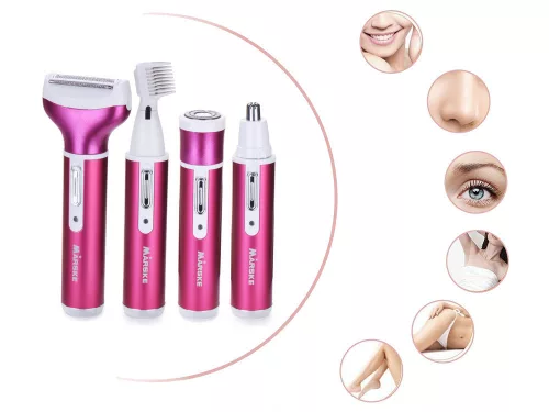 Depilátor női test borotva lábak trimmer 4in1 cserélhető tippek usb pink