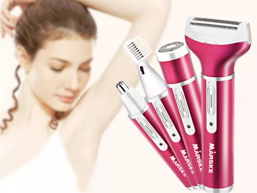Depilátor női test borotva lábak trimmer 4in1 cserélhető tippek usb pink