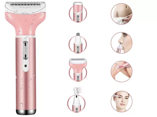 Depilátor női test borotva lábak trimmer 4in1 cserélhető tippek usb rózsaszín
