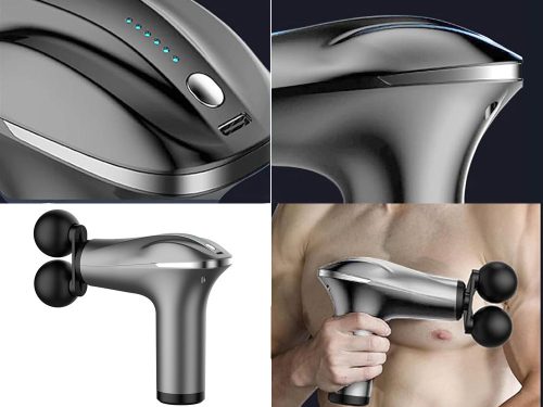 Kétfejes masszázspisztoly test lábmasszírozó 4 fej ezüst