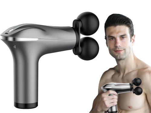 Kétfejes masszázspisztoly test lábmasszírozó 4 fej ezüst