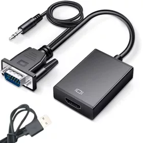  Kábel vga-hdmi full hd d-sub átalakító adapter 3,5 jack és usb csatlakozóval