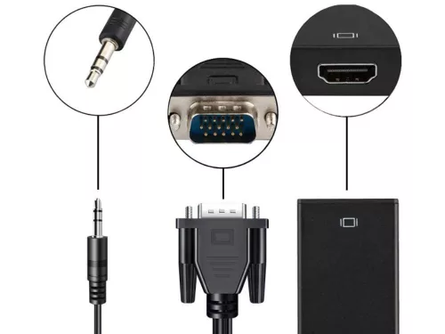 Kábel vga-hdmi full hd d-sub átalakító adapter 3,5 jack és usb csatlakozóval